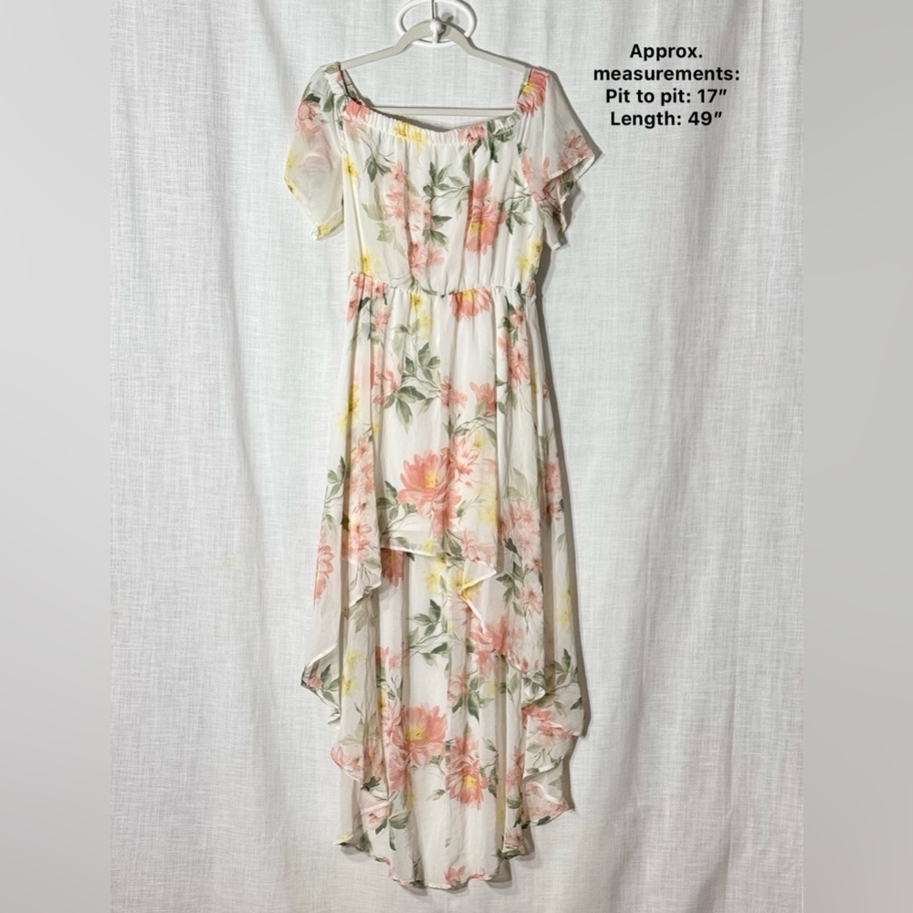 AUW‎ Floral Chiffon Off Shoulder High Low Maxi Dress L Cottagecore